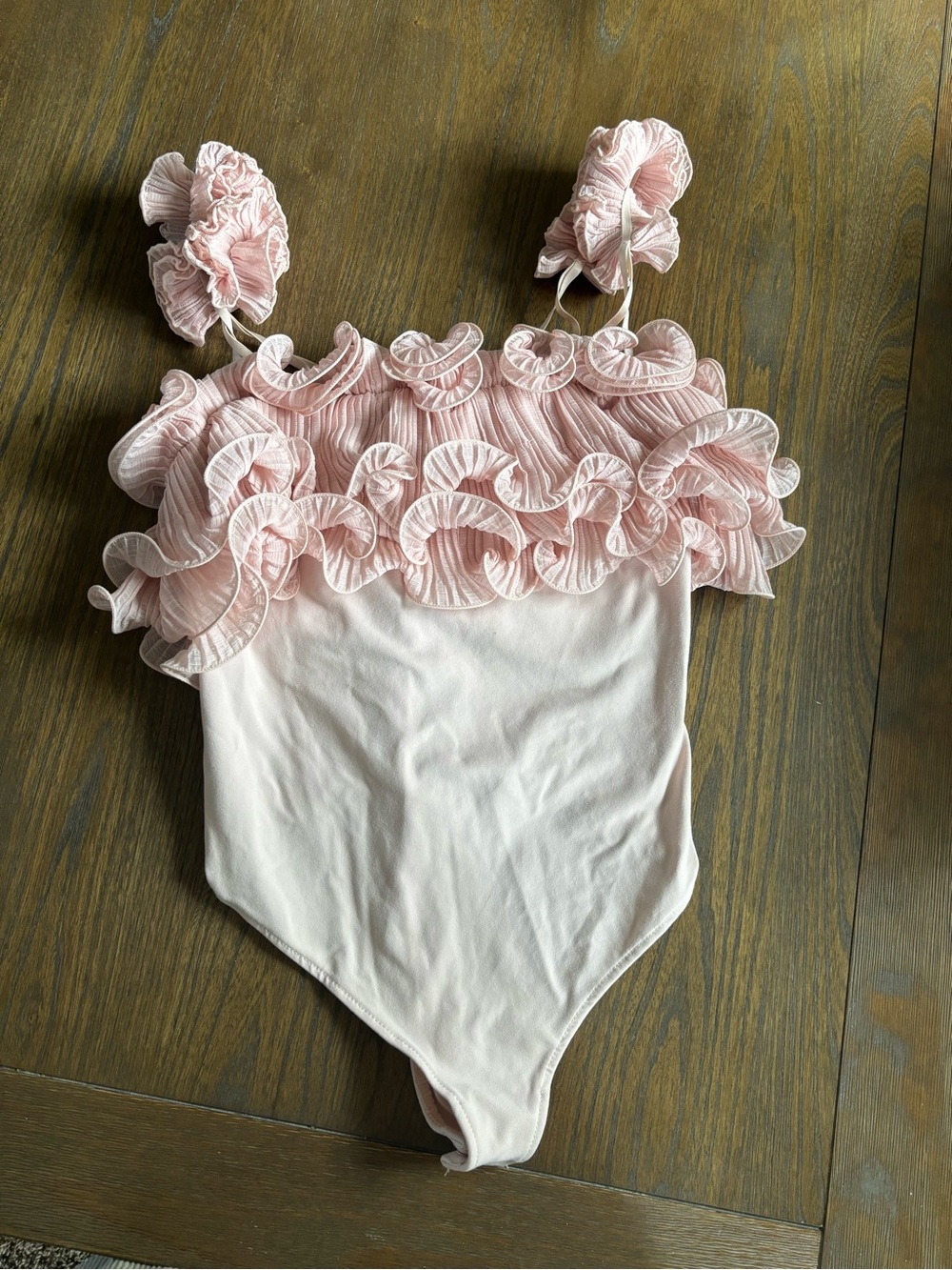 Free People Blush Pink Ruffle Strap Bodysuit